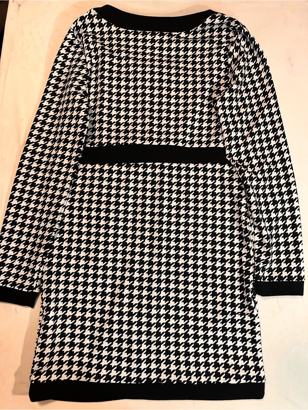 Houndstooth Midi Dress with Contrast Trim - Black/White - Picture 6 of 7